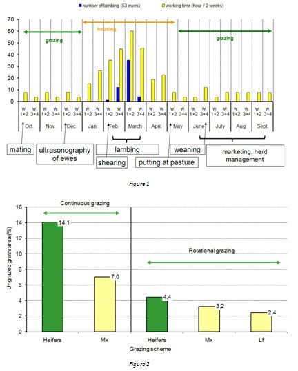 Figure 1 : Working repartition / Figure 2 : ungrazed grass area (%)